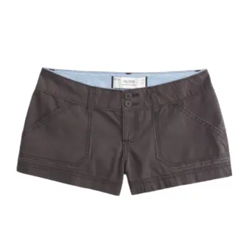Dark Grey Straight-Fit Woven Shorts with Contrast Stitching