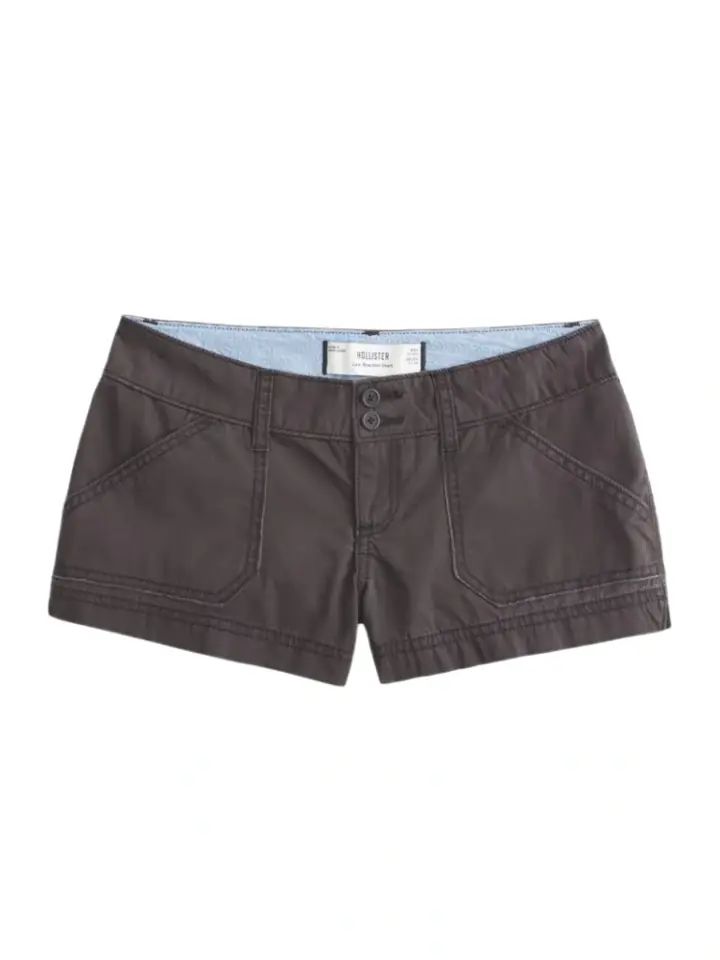 Dark Grey Straight-Fit Woven Shorts with Contrast Stitching