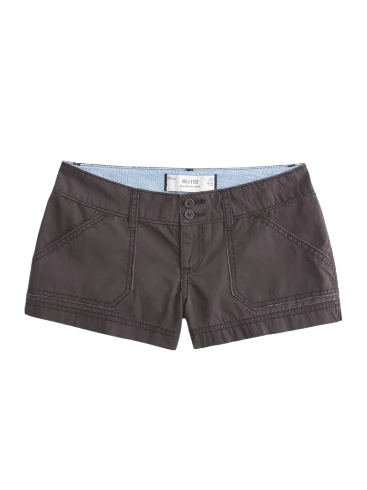 Dark Grey Straight-Fit Woven Shorts with Contrast Stitching
