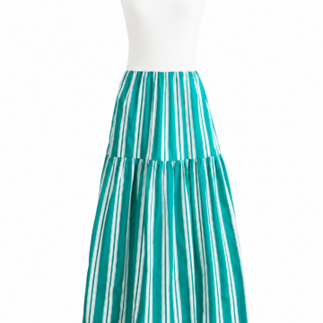 White and Teal Striped Sleeveless Tiered Maxi Dress