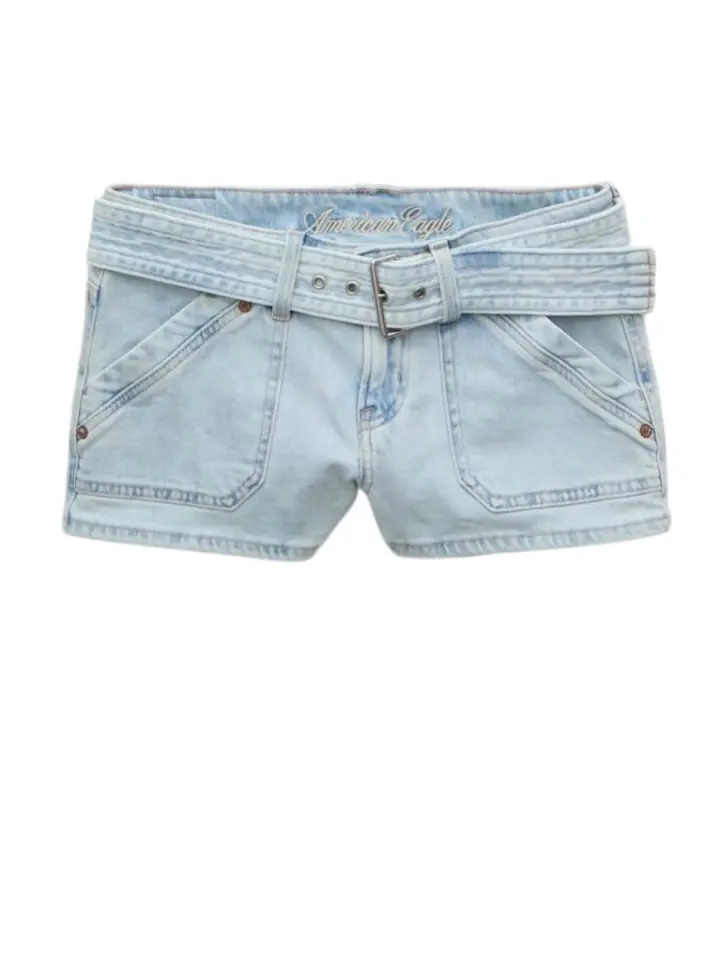 Light-Wash Blue Denim Shorts with Self-Tie Belt