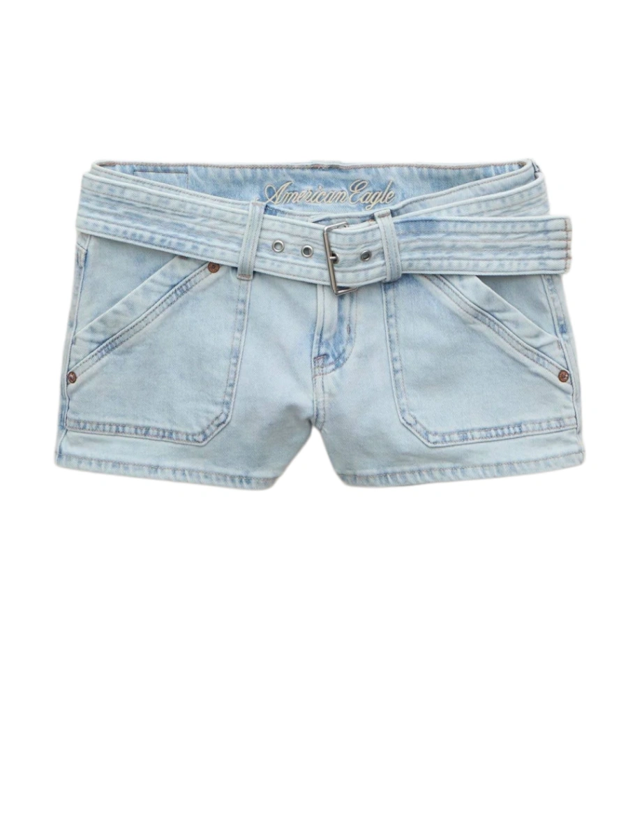 Light-Wash Blue Denim Shorts with Self-Tie Belt