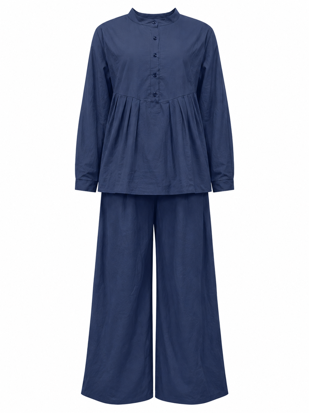Navy Long Sleeve Top and Wide-Leg Trousers Set