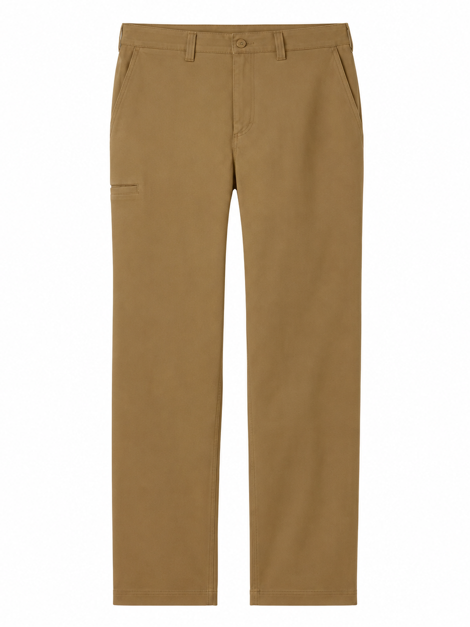 Khaki Straight-Fit Woven Pants with Welt Pocket