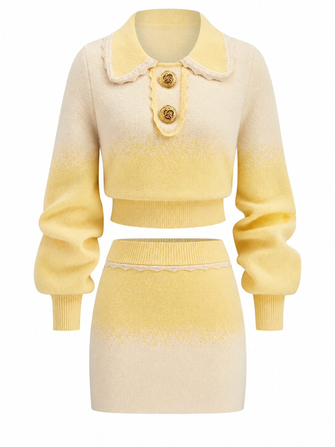 Yellow Ombre Knit Crop Top and Mini Skirt Set