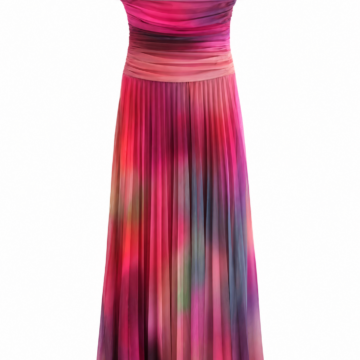 Watercolor Print Off-Shoulder Pleated Maxi Dress