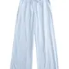 Blue and White Striped Wide Leg Pants
