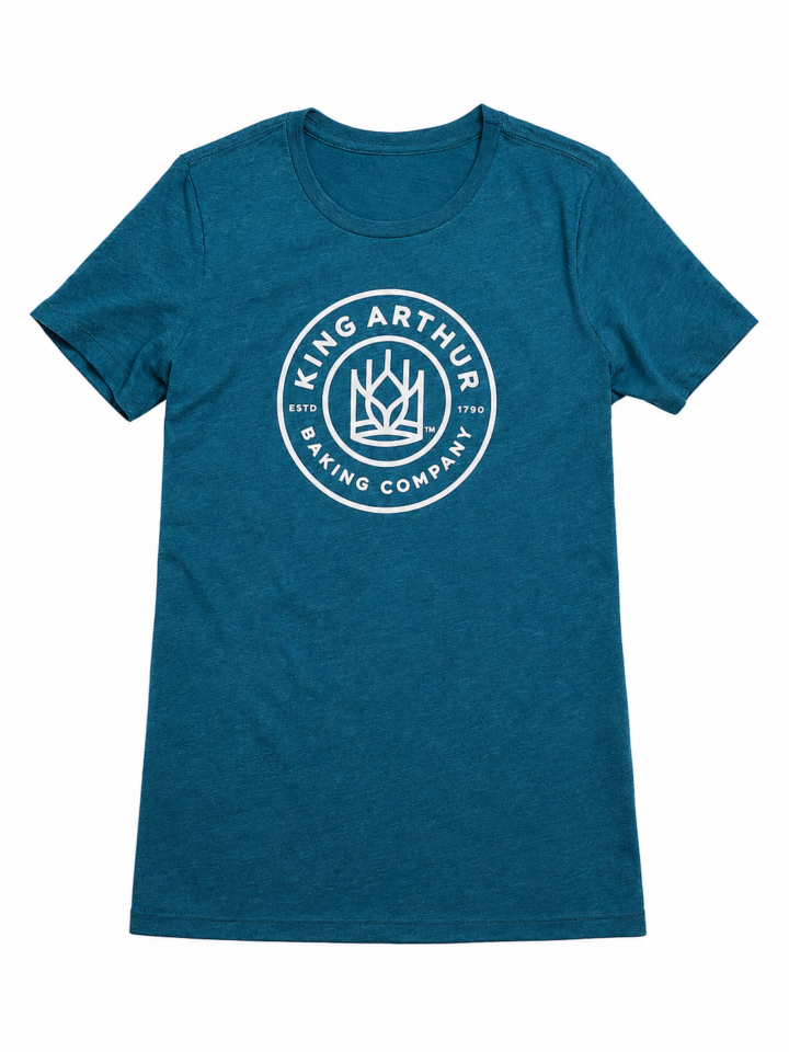 Dark Teal Blue Heathered Crew Neck T-Shirt with Graphic Print