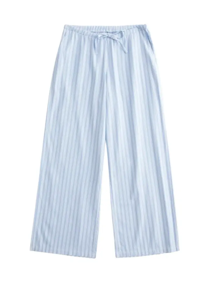 Blue and White Striped Wide Leg Pants