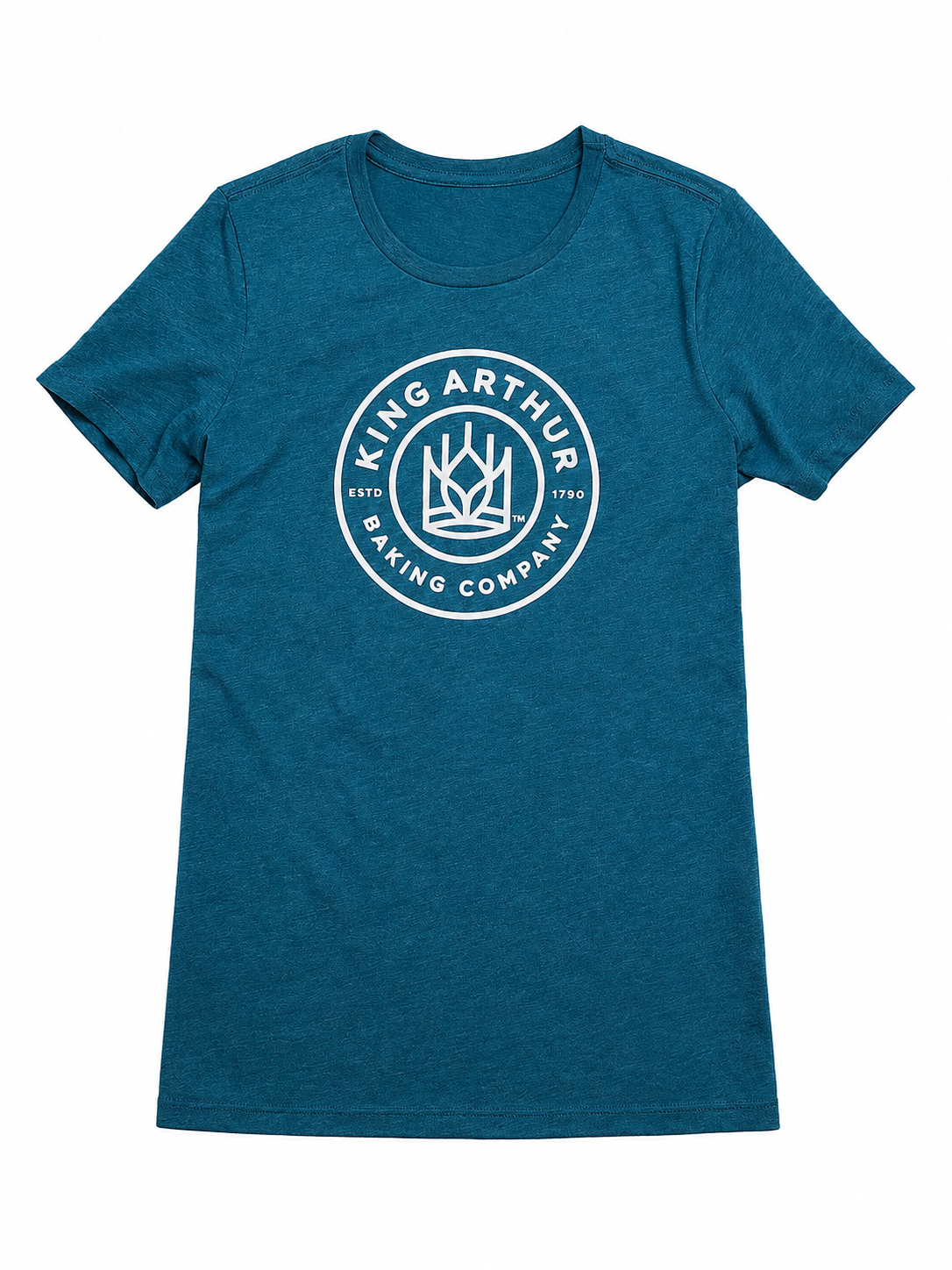 Dark Teal Blue Heathered Crew Neck T-Shirt with Graphic Print