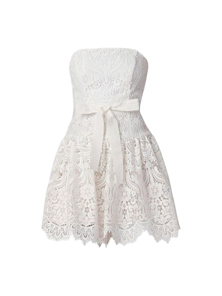 White Lace Strapless Mini Dress with Satin Bow