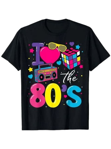Black Retro 80s Graphic Print Crew Neck T-Shirt