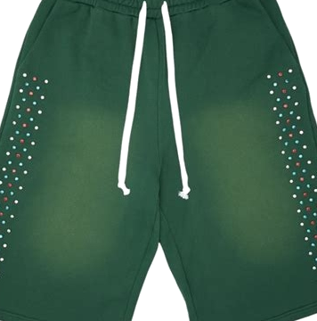 Green Sweat Shorts with Drawstring and Dot Embellishments