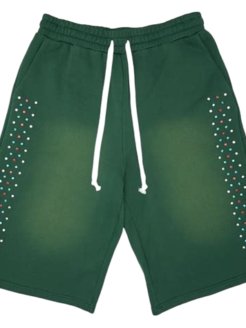 Green Sweat Shorts with Drawstring and Dot Embellishments